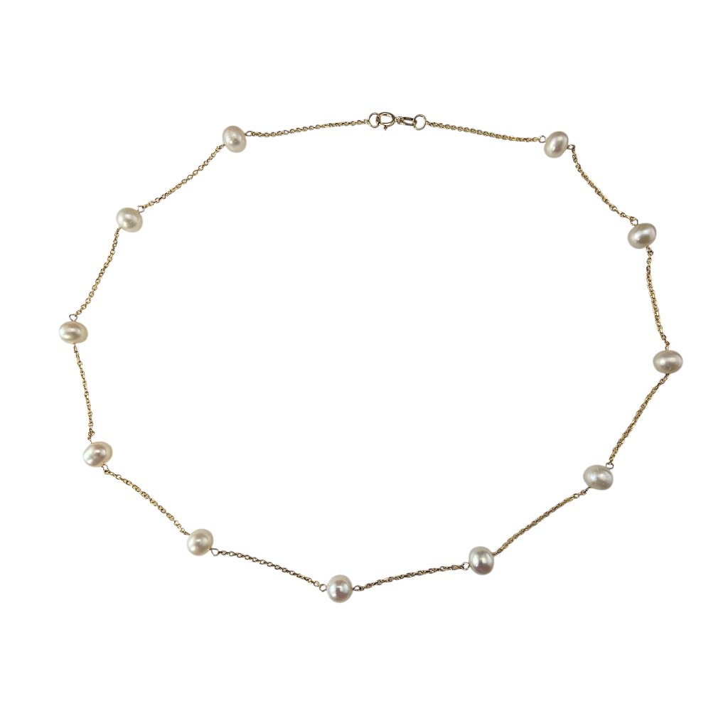 14k Yellow Gold And Pearl Station Necklace #23997